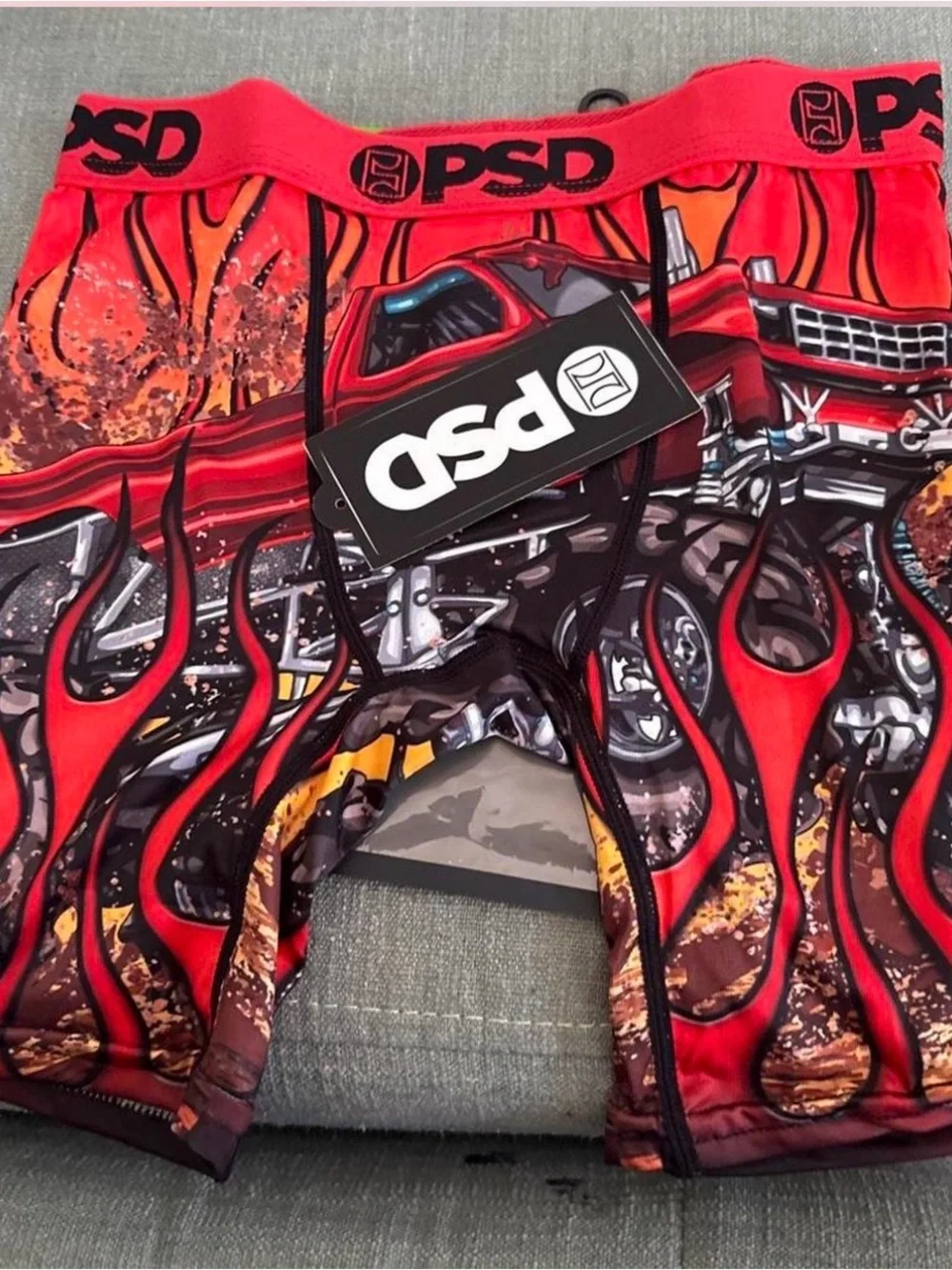 PSD Kids Red and Black Flame Truck Boxer Briefs